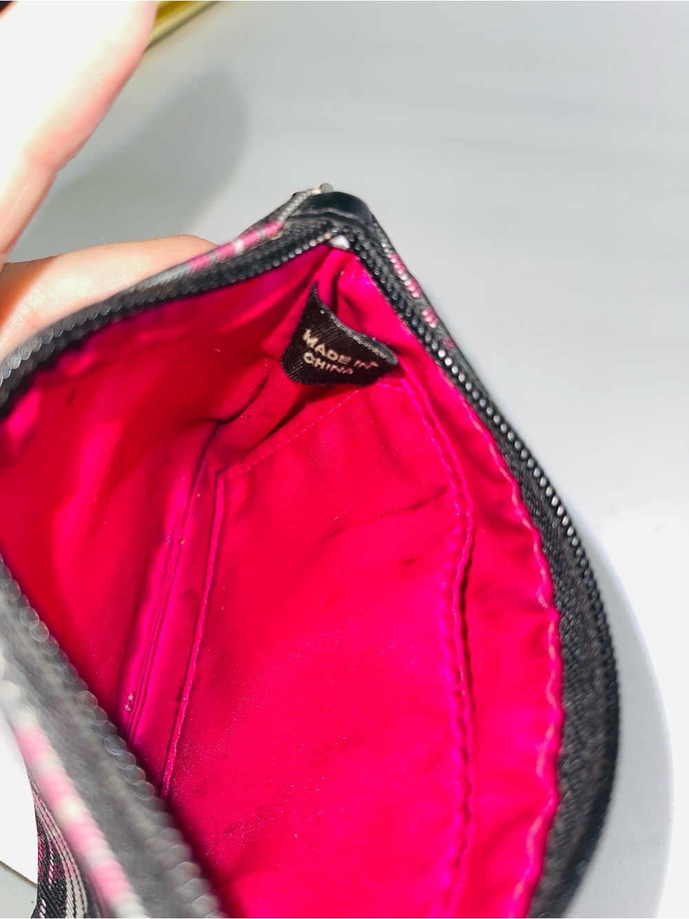 Coach Poppy Tartan Plaid Signature C Wristlet Pink Black Patent Silver Hardware - Picture 6 of 6